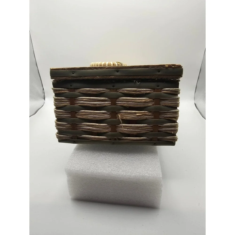 Vintage Wicker Sewing Basket with Removable Tray and Patchwork Purse Sewing Kit